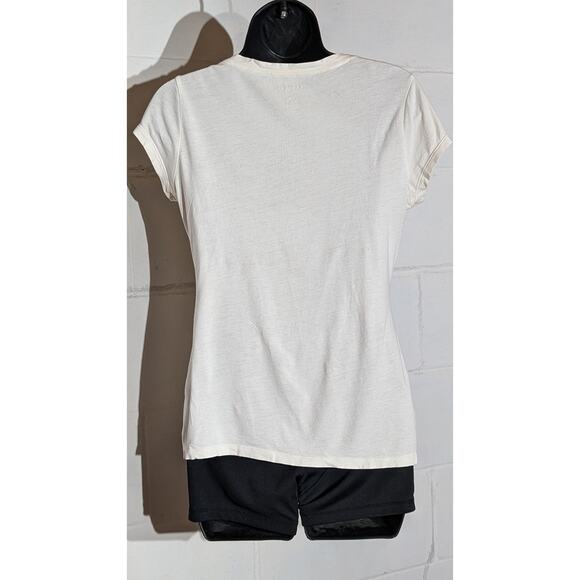 Express Tee T-Shirt Cream Gold Sequin Embellished V Neck Short Sleeve Medium - Picture 2 of 3